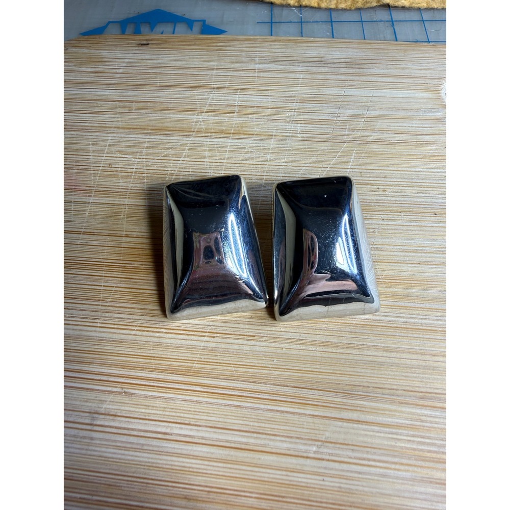 Bellezza Silver Tone Trapezoid Stud Earrings Geometric Statement Retro 80s